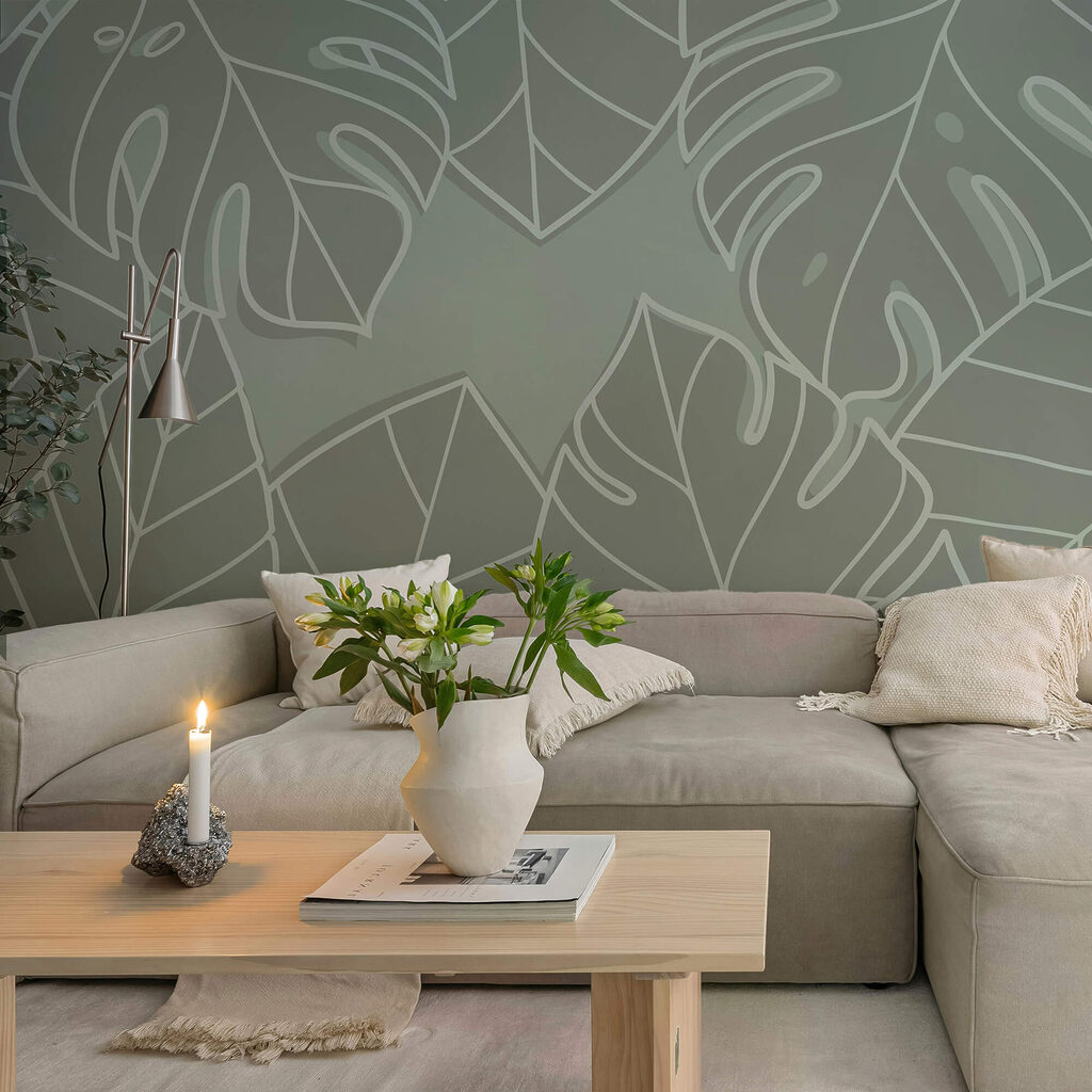 Group of leaves on a gray background