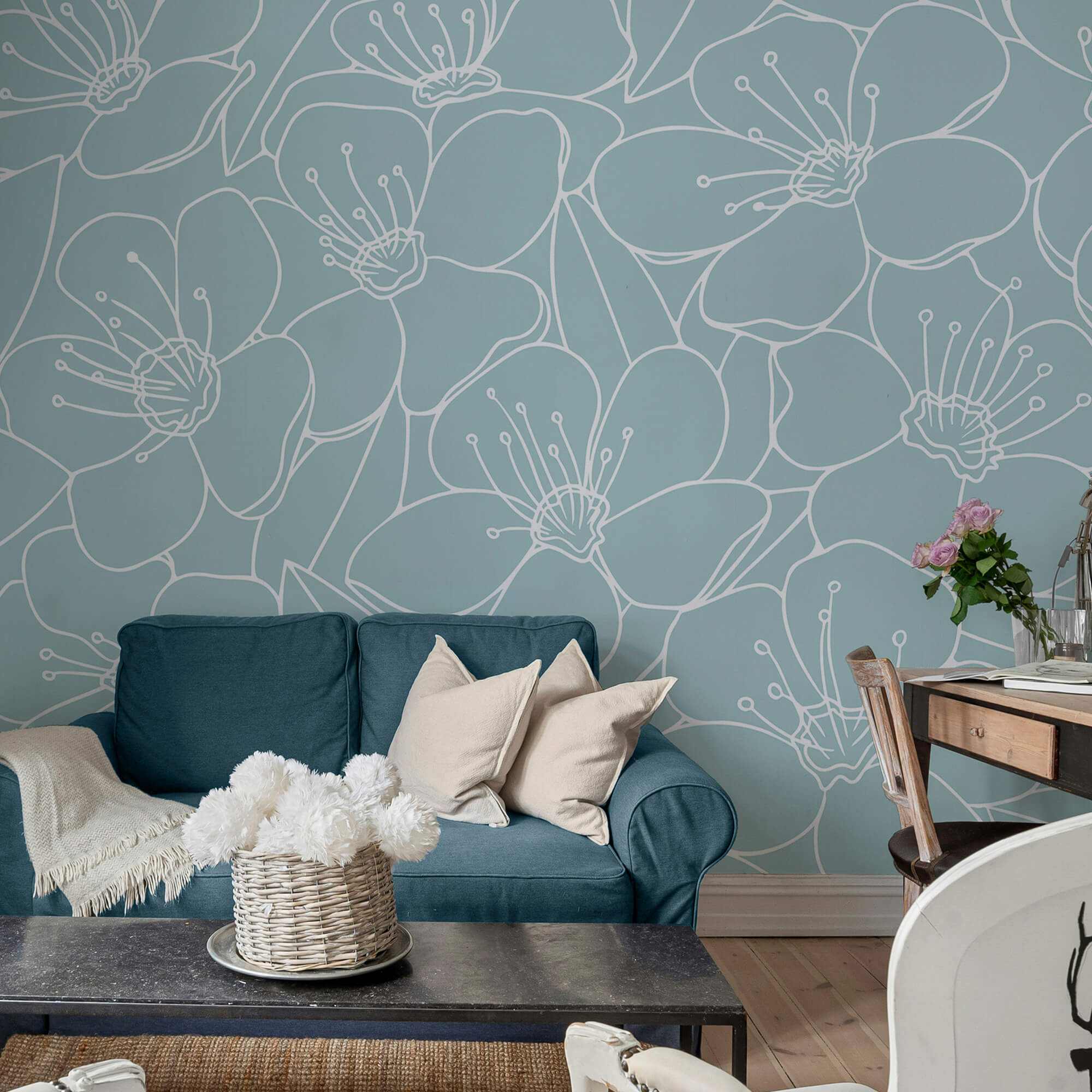 Pattern of flowers on a blue background