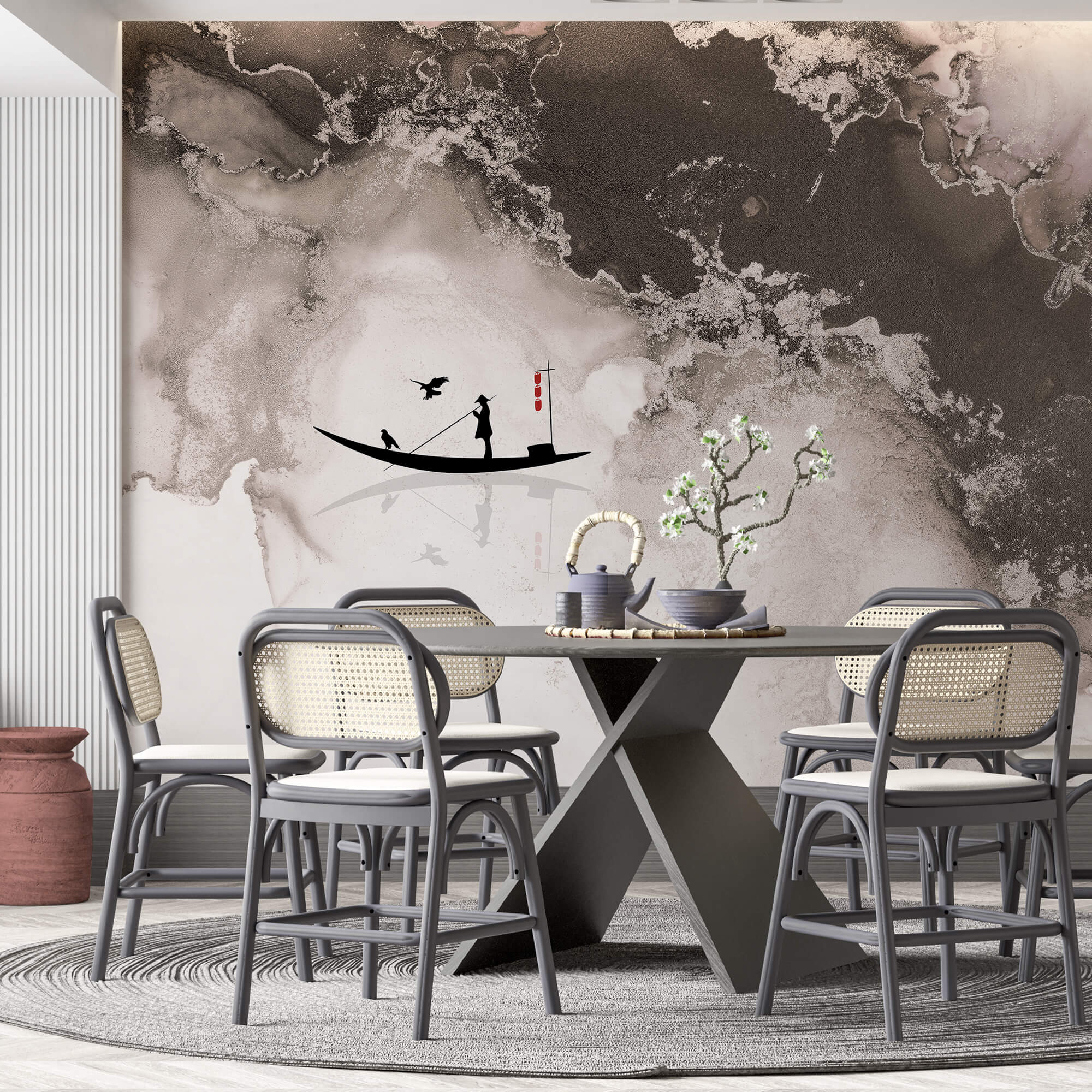 Silhouette of a man on a boat with a bird on it Silhouette of a man on a boat with a bird on it