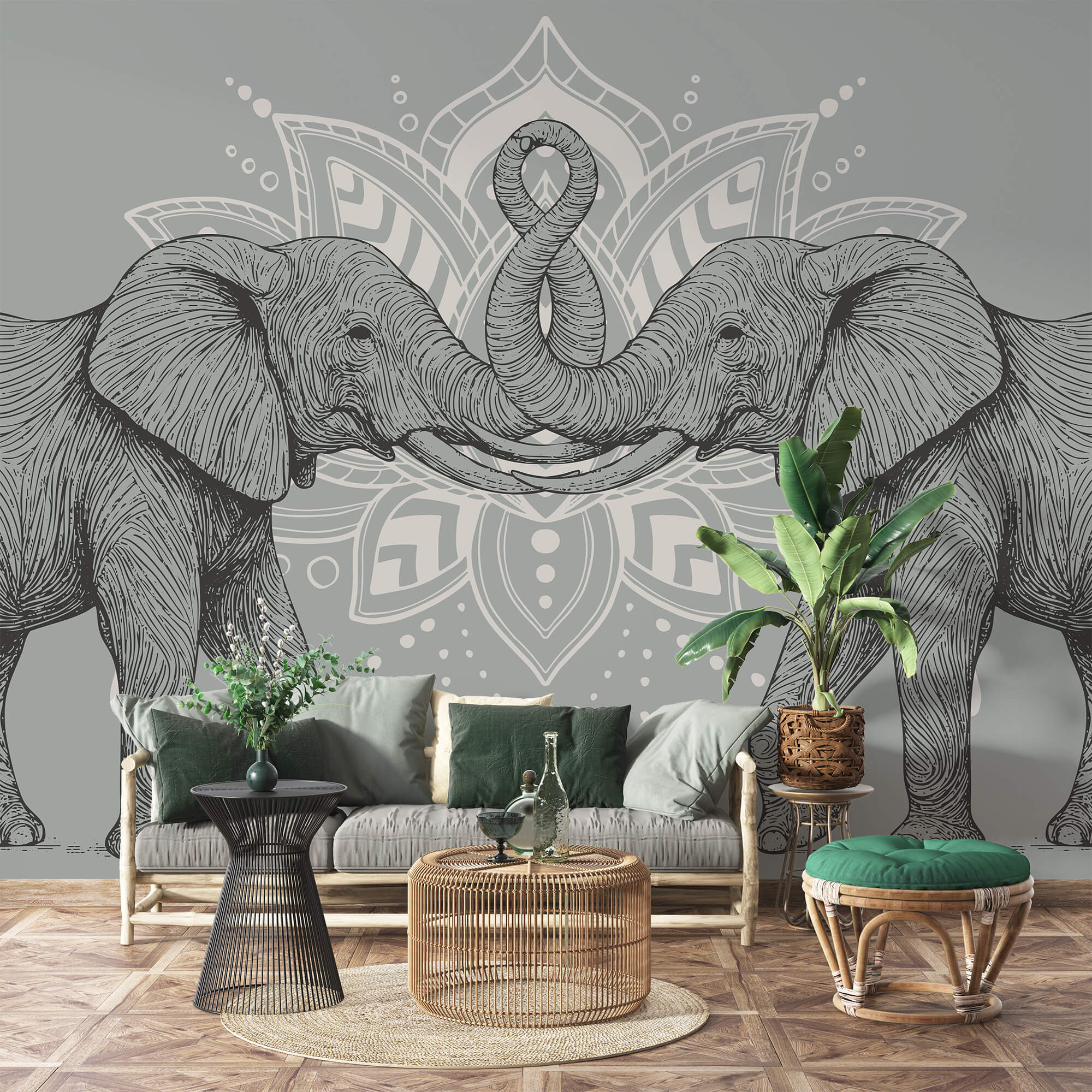 Two elephants with their trunks touching each other Two elephants with their trunks touching each other