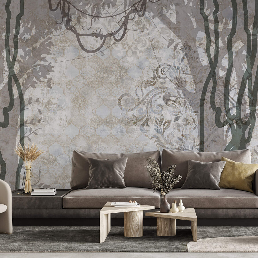 Wall murals White wall with vines and leaves