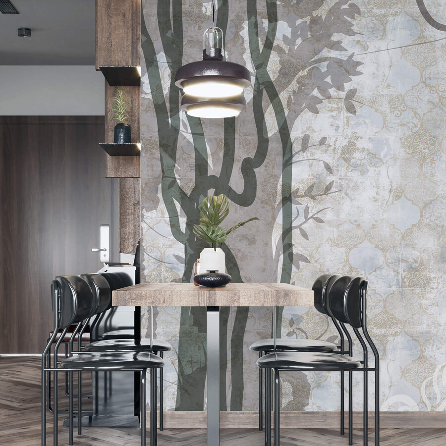 Wall murals White wall with vines and leaves - Image 2