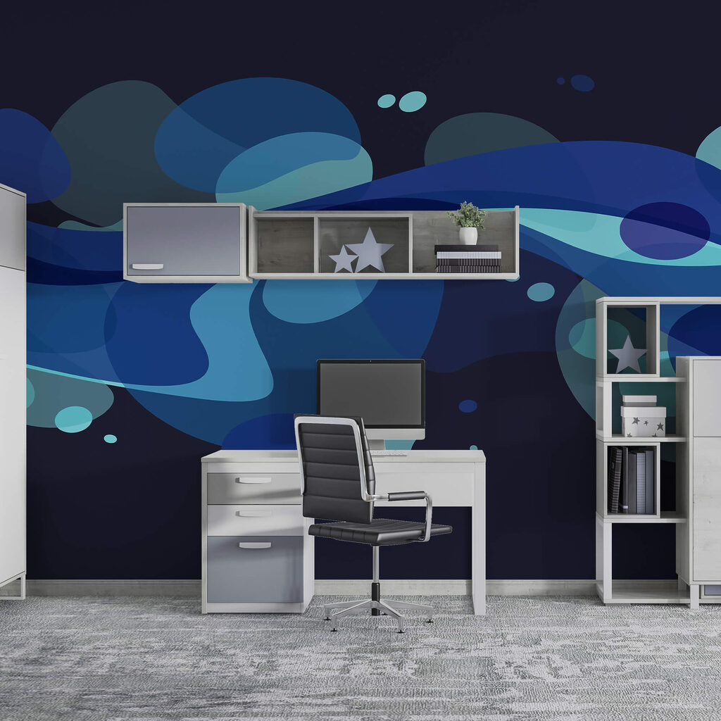 Blue and white swirly design