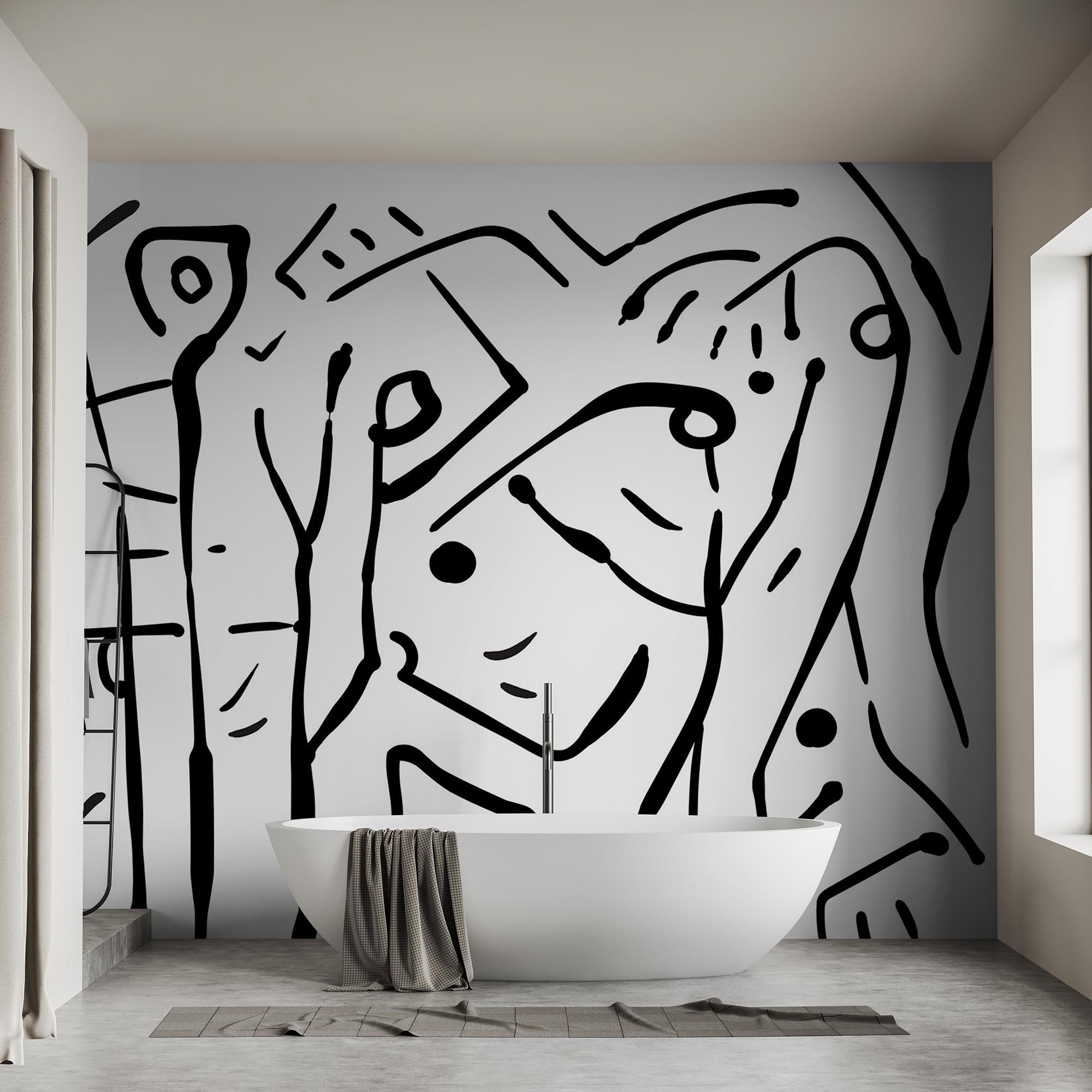 Black and white drawing of a group of people Black and white drawing of a group of people