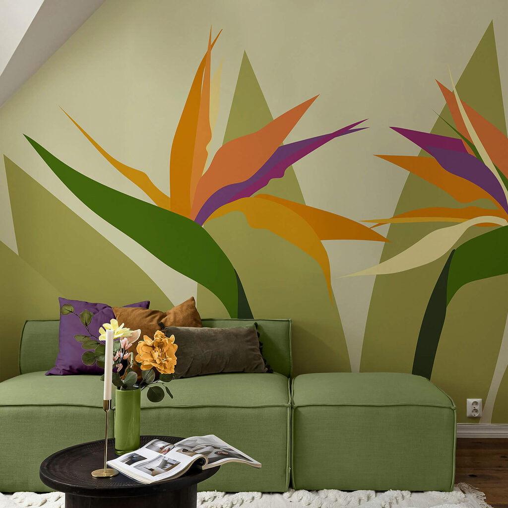 Colorful flowers on green stems