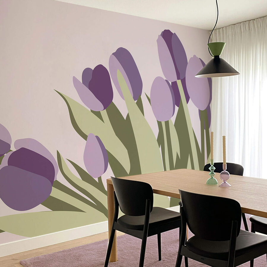 Wall murals Bunch of purple tulips