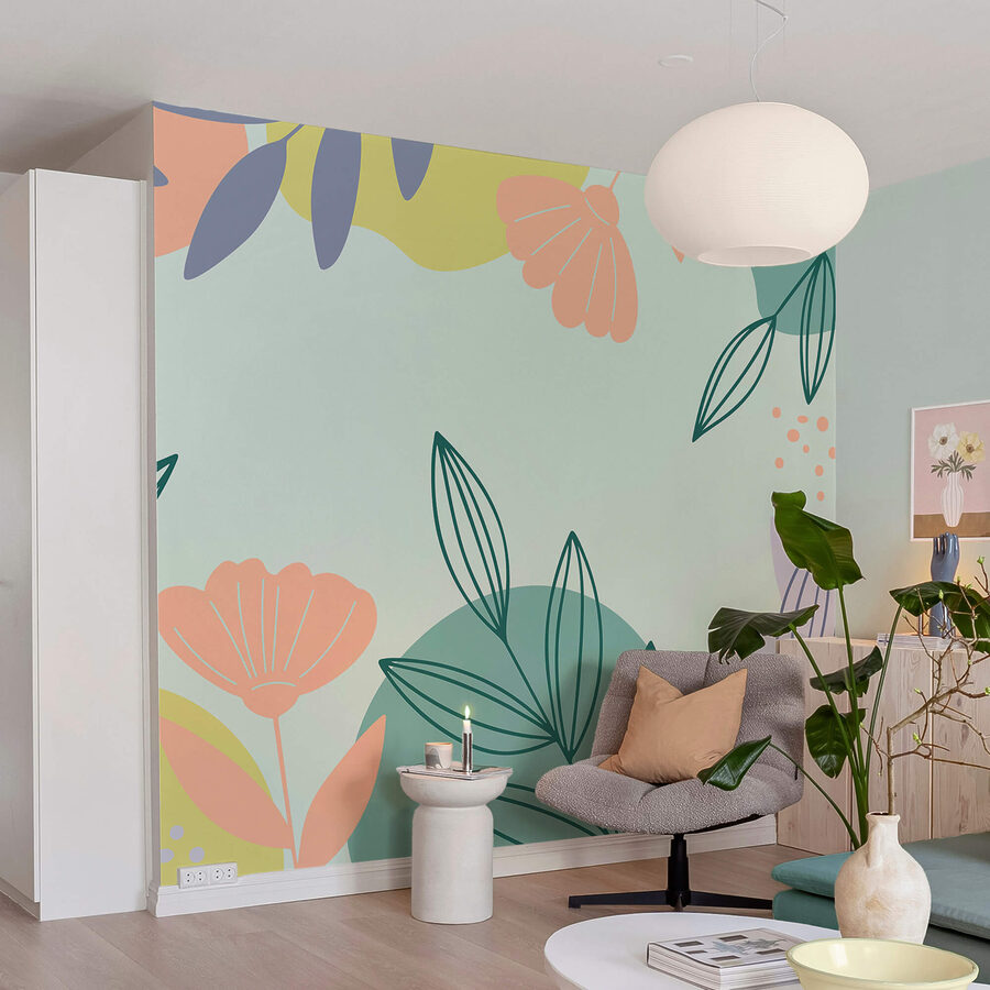 Wall murals Colorful floral pattern with leaves