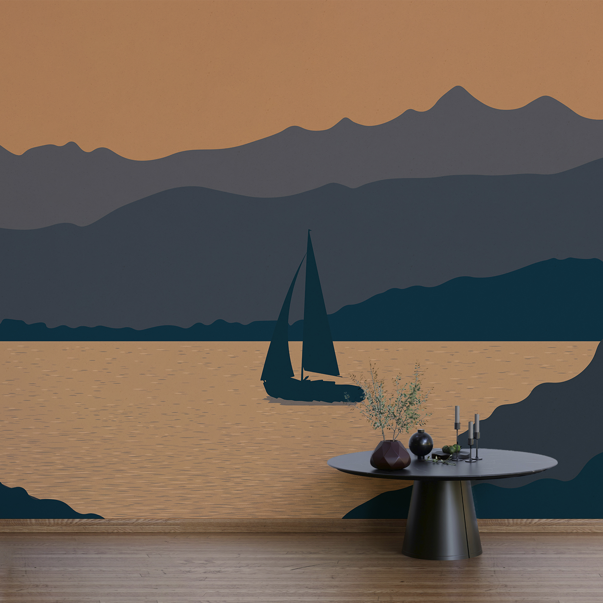 Sailboat on water with mountains in the background