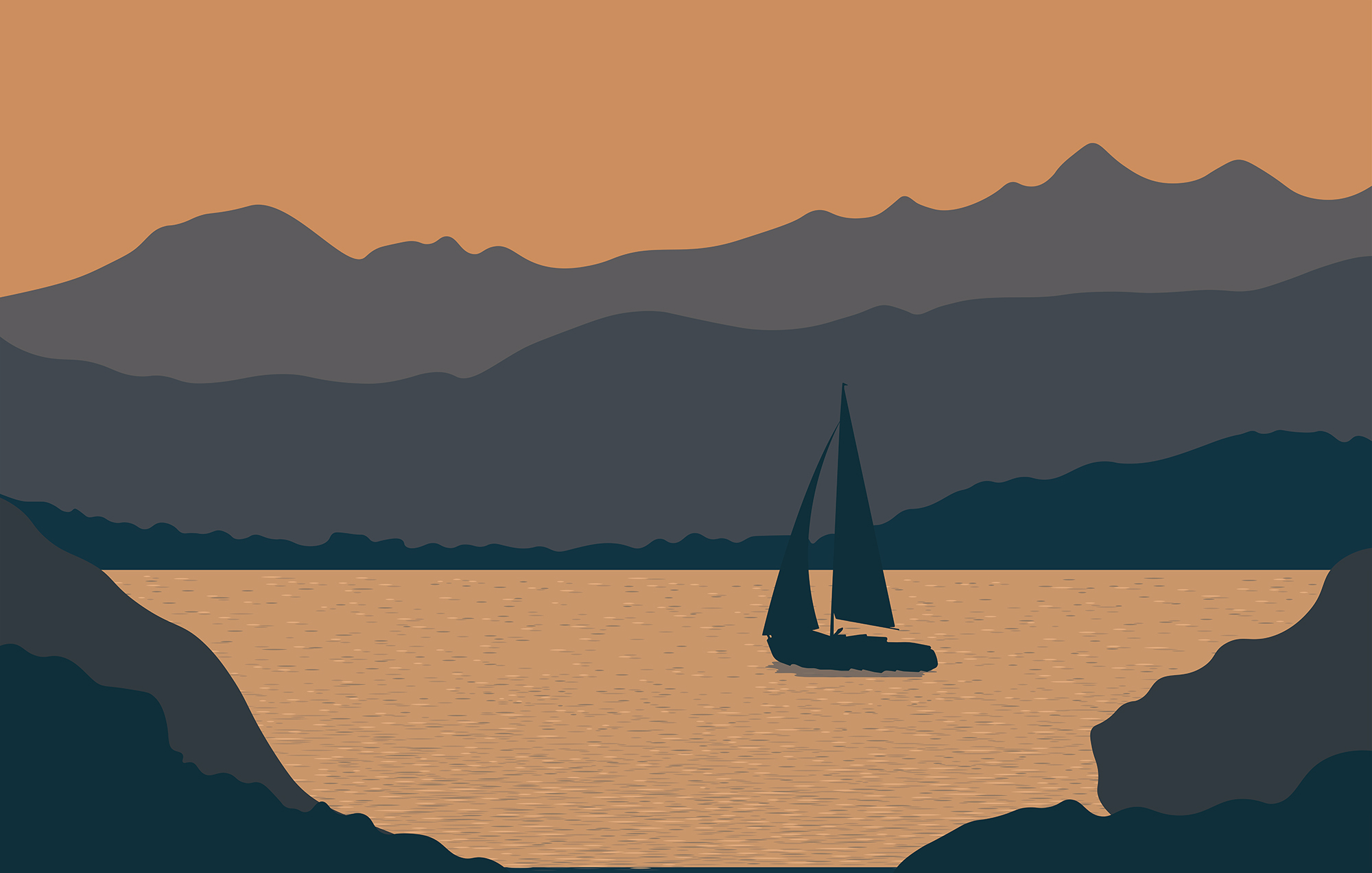 Sailboat on water with mountains in the background