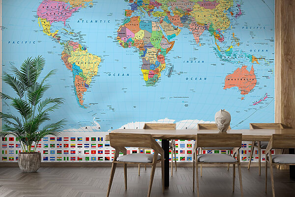 Map of the world with different flags