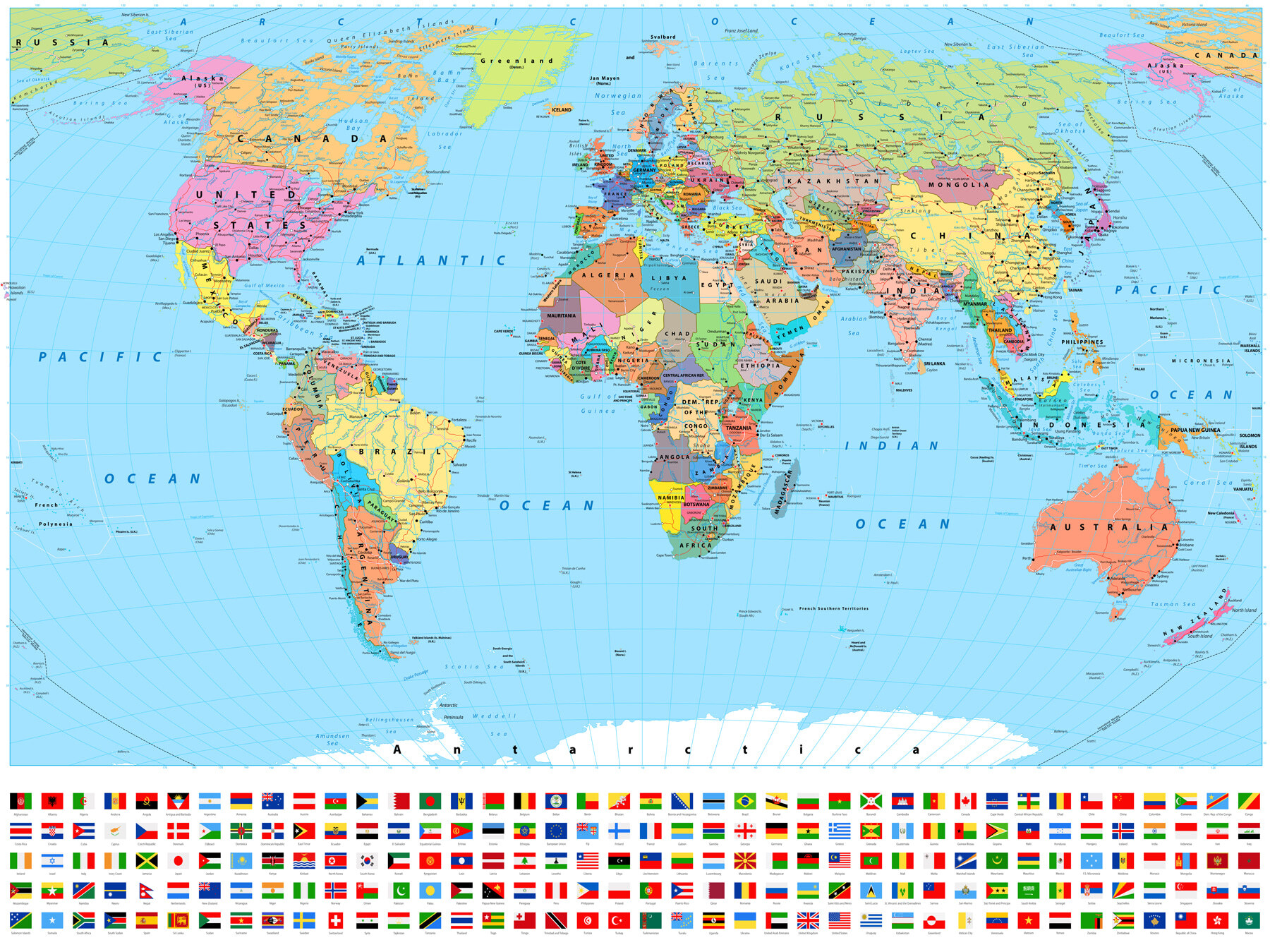 Map of the world with different flags