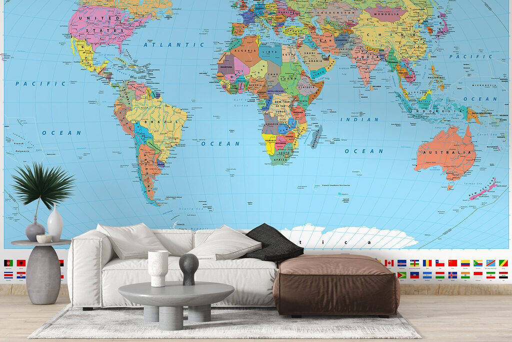 Map of the world with different flags