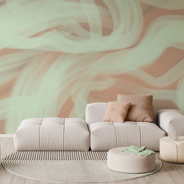 White and green swirls on a pink background White and green swirls on a pink background