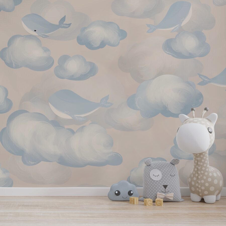 Blue and white clouds and whales