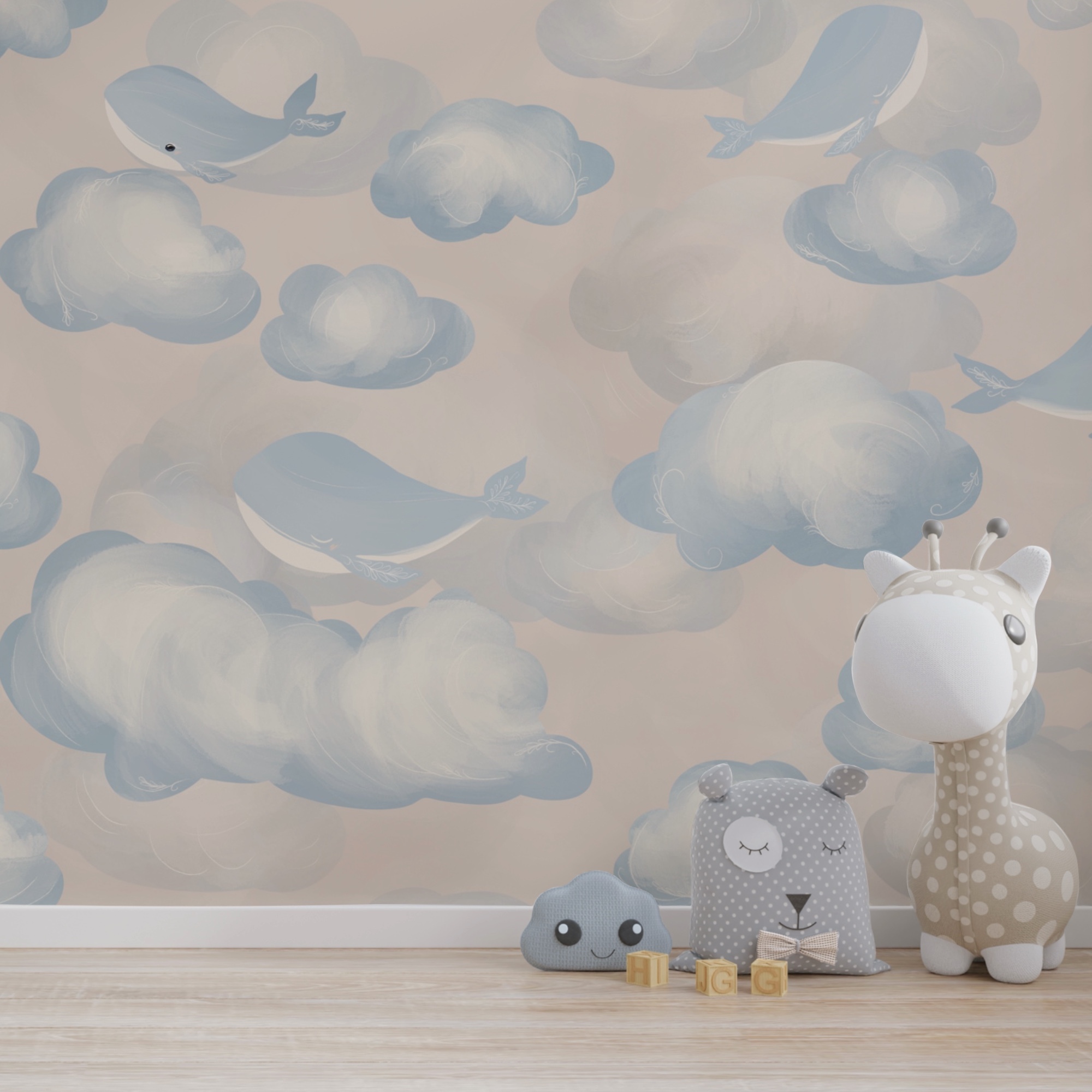 Blue and white clouds and whales Blue and white clouds and whales