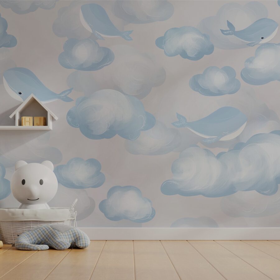 Blue and white clouds and whales