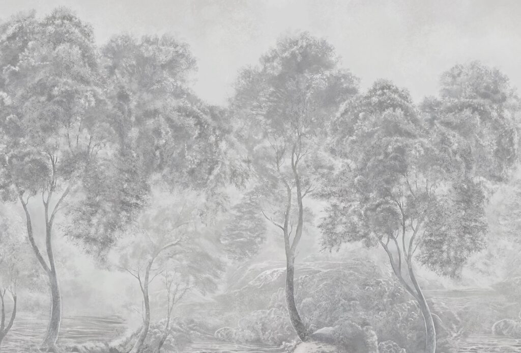 Group of trees in a foggy landscape Group of trees in a foggy landscape