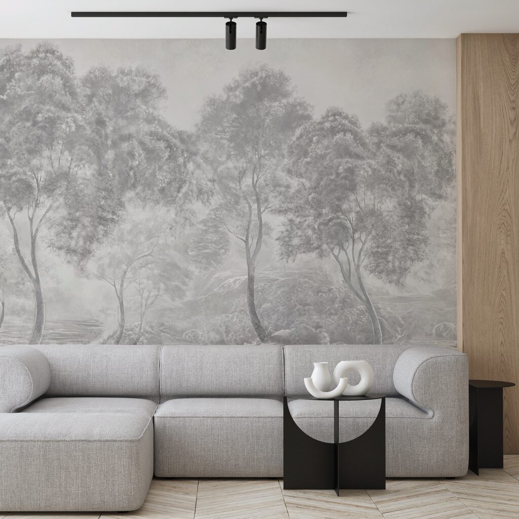 Group of trees in a foggy landscape Group of trees in a foggy landscape