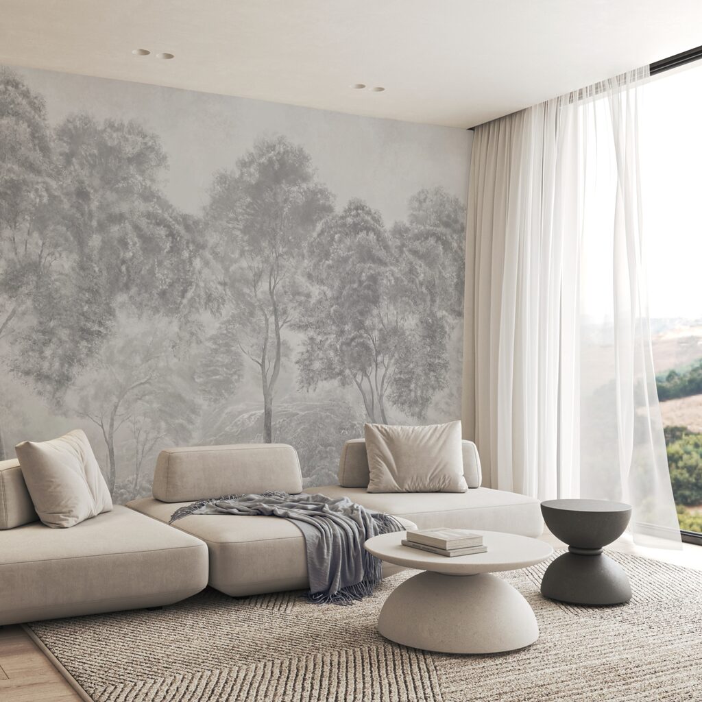 Group of trees in a foggy landscape Group of trees in a foggy landscape