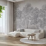 Wall mural Group of trees in a foggy landscape