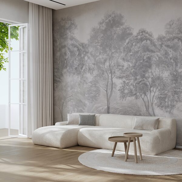 Group of trees in a foggy landscape Group of trees in a foggy landscape