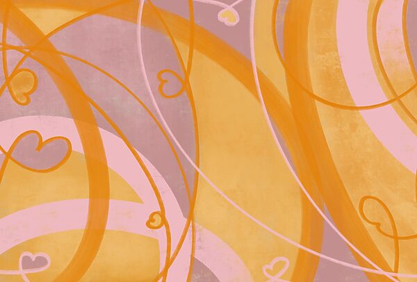 Yellow and pink swirls and hearts
