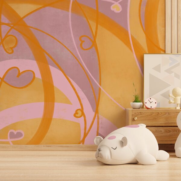 Yellow and pink swirls and hearts