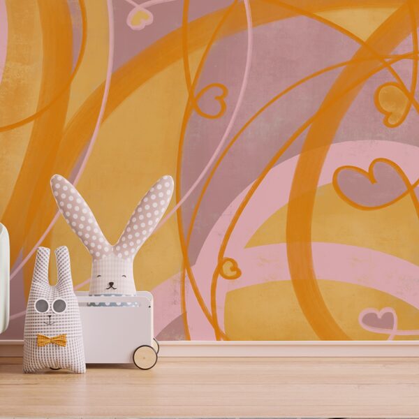 Yellow and pink swirls and hearts