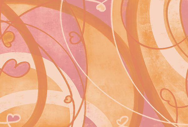 Pink and orange swirls and hearts
