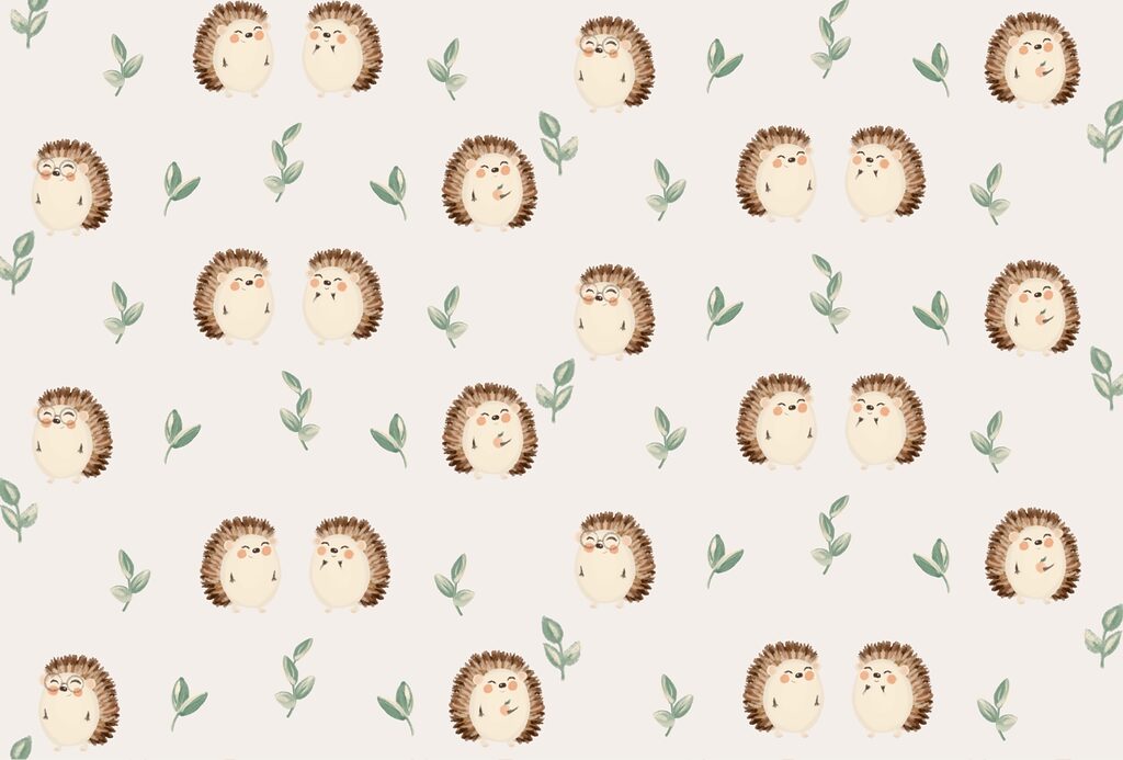 Wall murals Pattern of hedgehogs and leaves Wall murals Pattern of hedgehogs and leaves