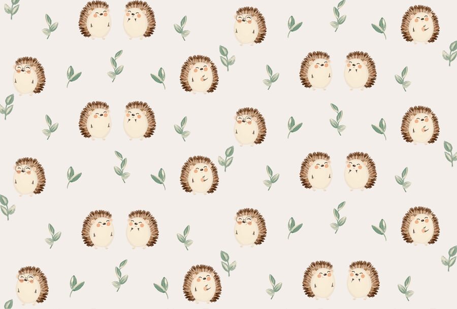 Wall murals Pattern of hedgehogs and leaves Wall murals Pattern of hedgehogs and leaves