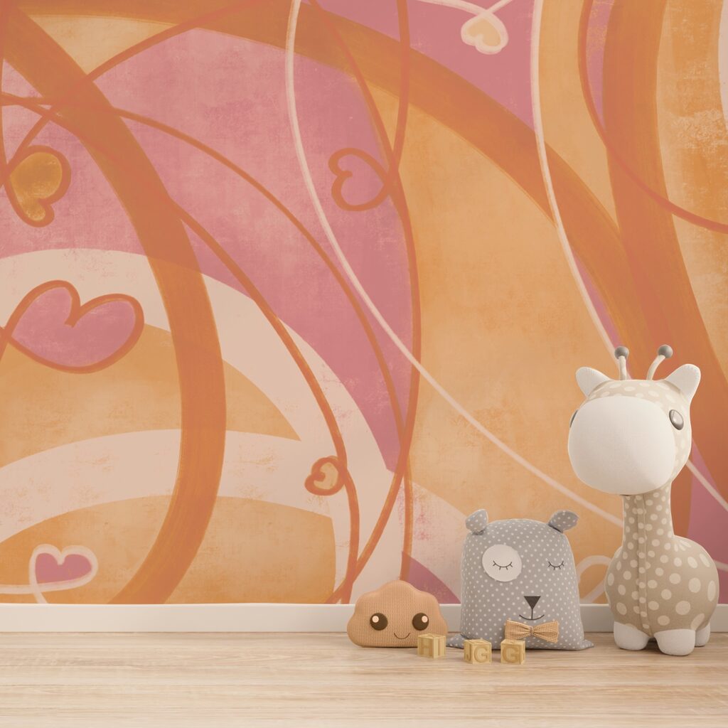 Pink and orange swirls and hearts