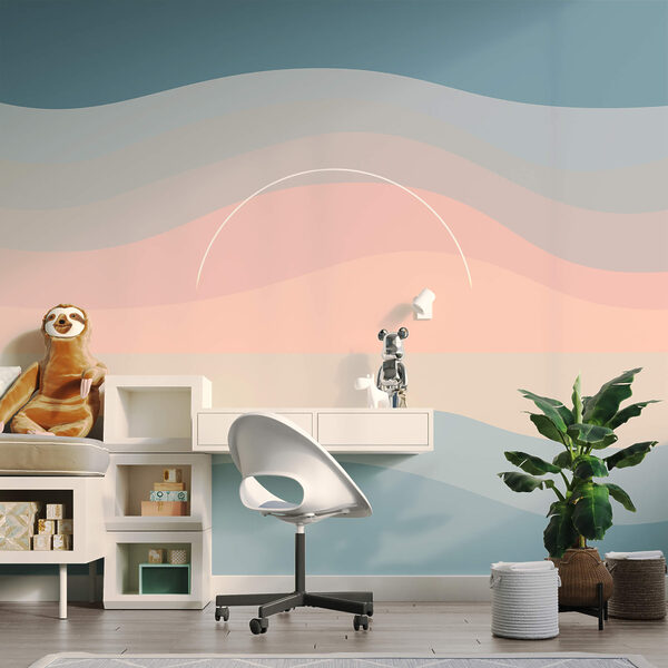 Colorful waves with a white circle in the sky Colorful waves with a white circle in the sky