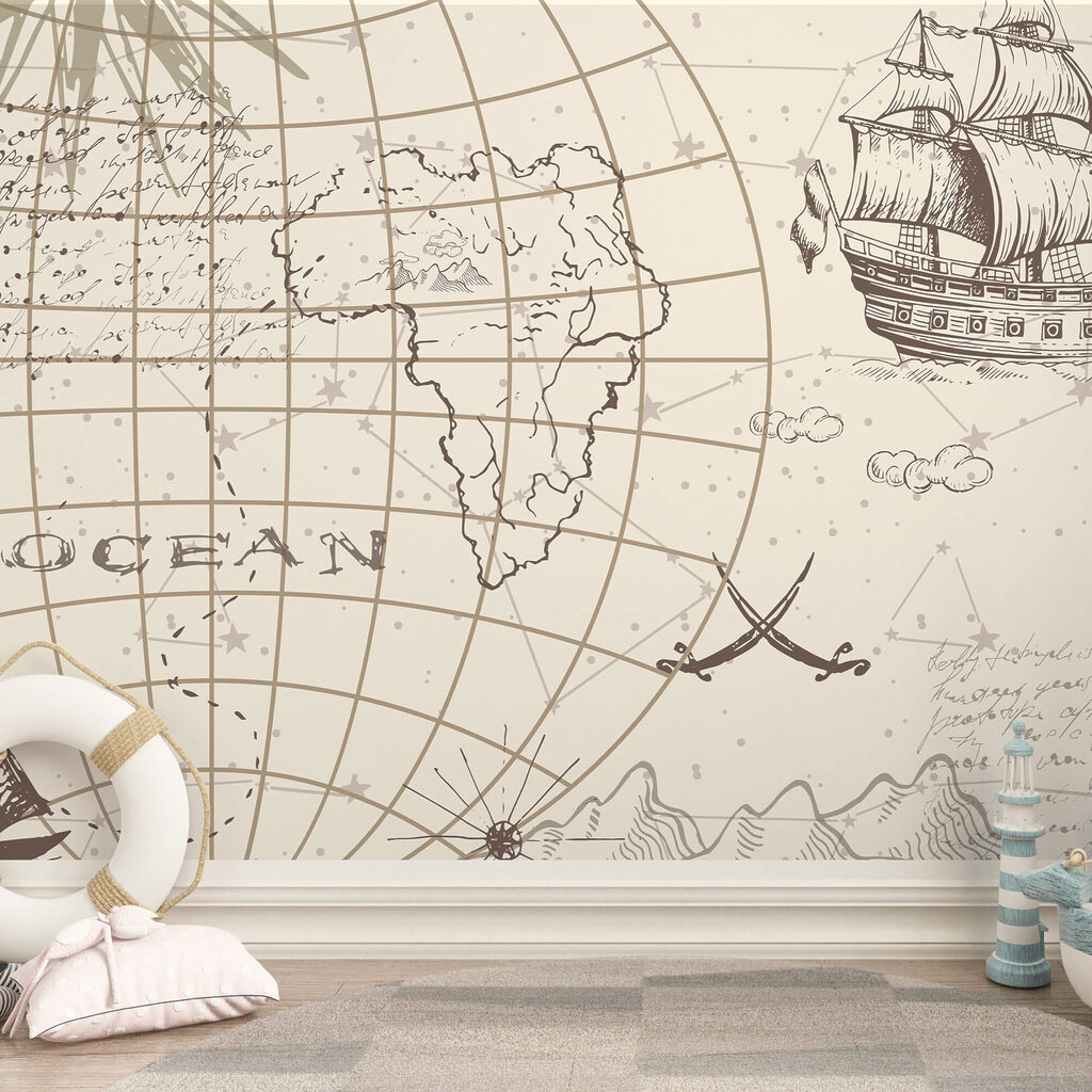 Map of the world and a ship Map of the world and a ship