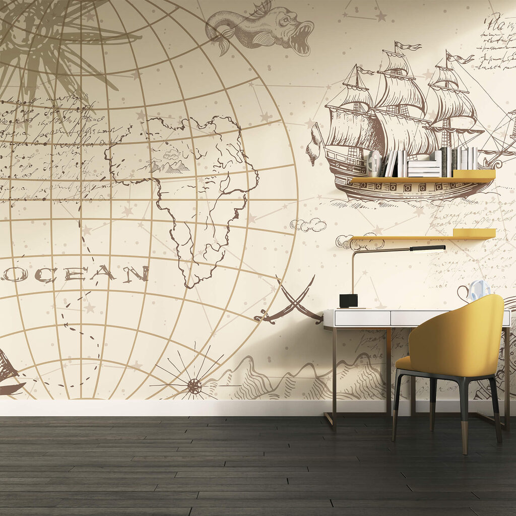 Map of the world and a ship Map of the world and a ship