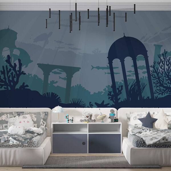 Silhouette of a building and sea plants Wall murals Silhouette of a building and sea plants