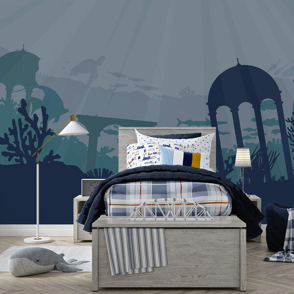 Silhouette of a building and sea plants