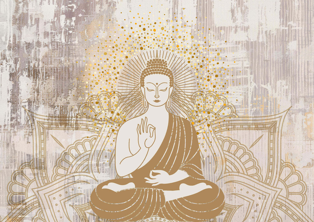 Painting of a person sitting in a lotus position Painting of a person sitting in a lotus position