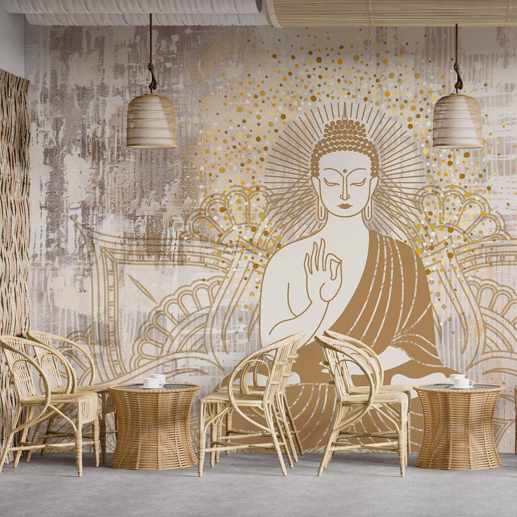 Painting of a person sitting in a lotus position Painting of a person sitting in a lotus position