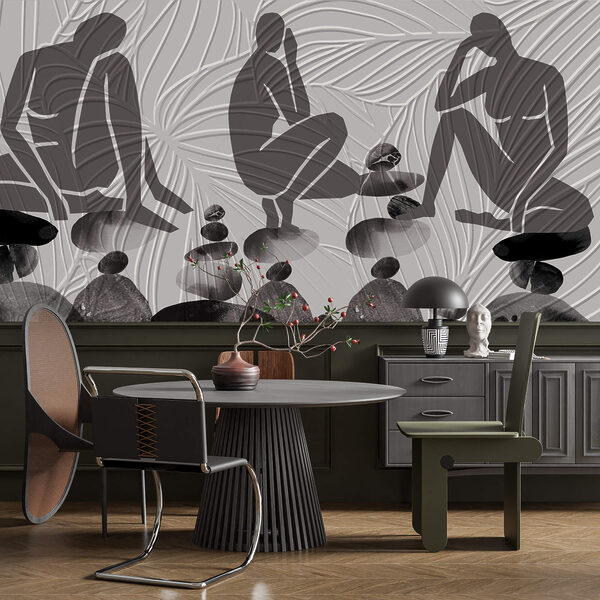 Group of people sitting on rocks Wall murals Group of people sitting on rocks