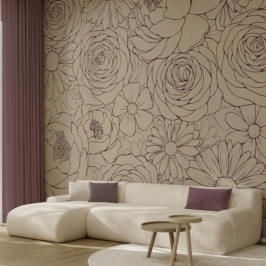 Wall murals Floral pattern in soft hues