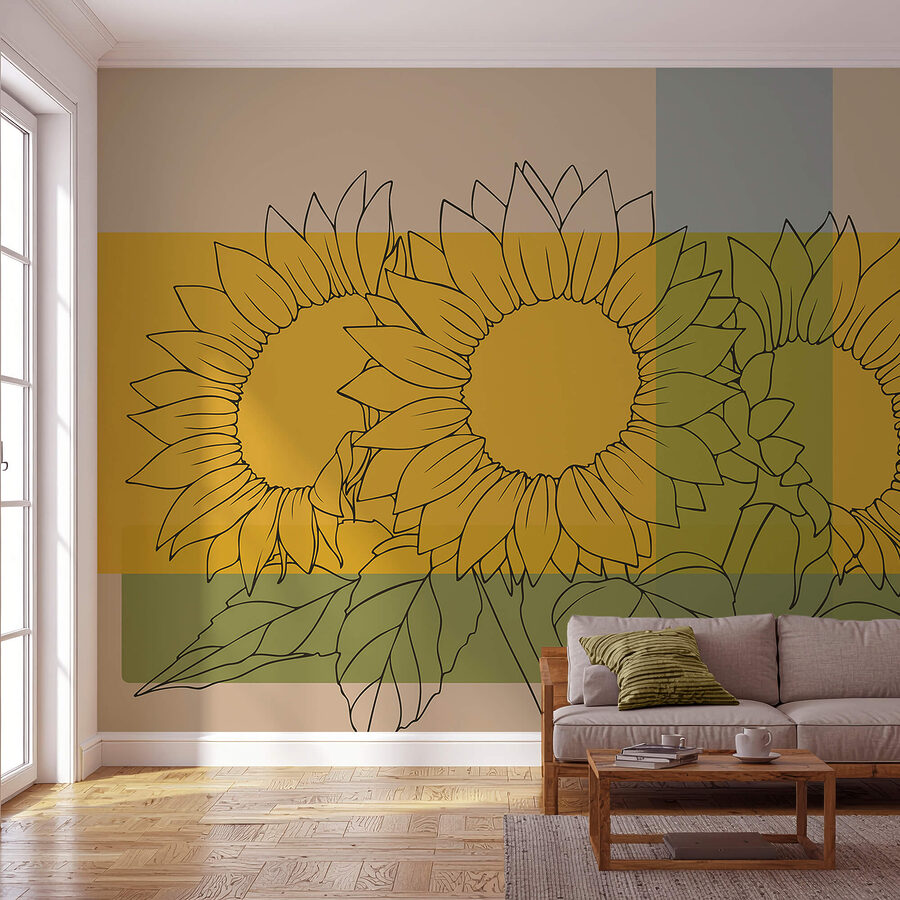 Wall murals Group of sunflowers with leaves