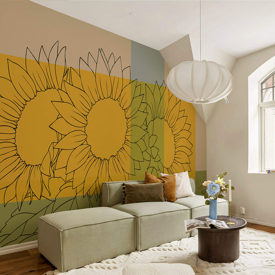 Wall murals Group of sunflowers with leaves