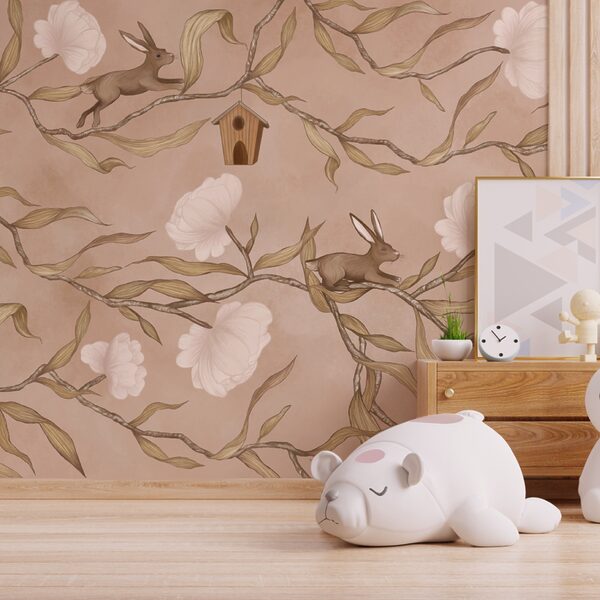 Wallpaper with rabbits and flowers Wallpaper with rabbits and flowers