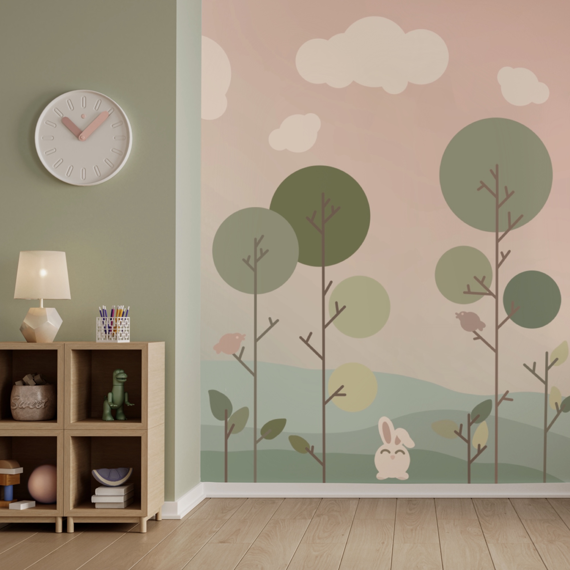 Group of bunnies and trees Group of bunnies and trees