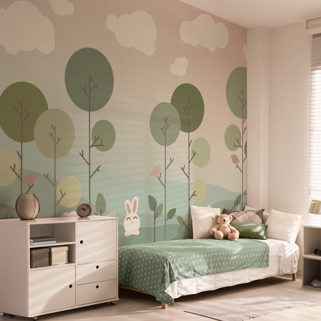 Group of bunnies and trees Group of bunnies and trees