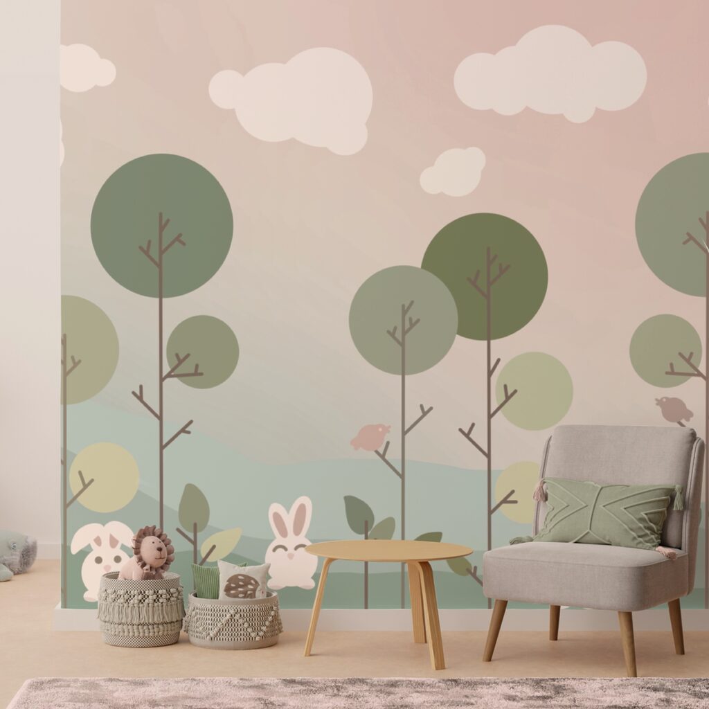 Group of bunnies and trees Group of bunnies and trees