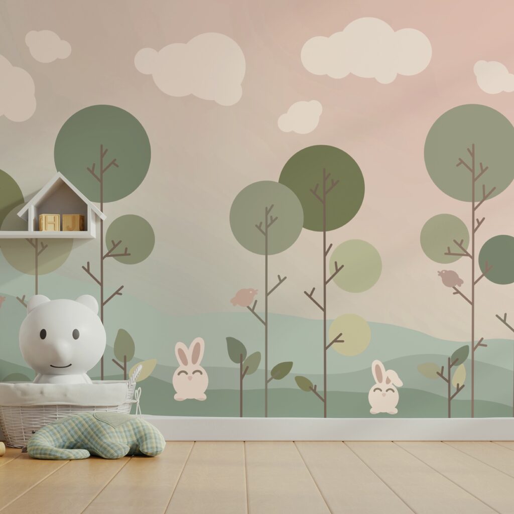 Group of bunnies and trees Group of bunnies and trees