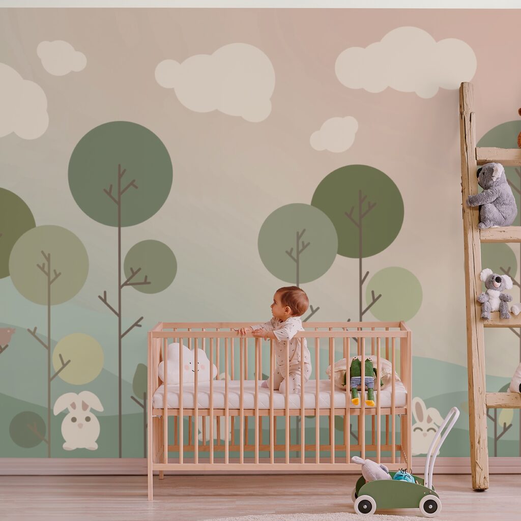 Group of bunnies and trees Group of bunnies and trees