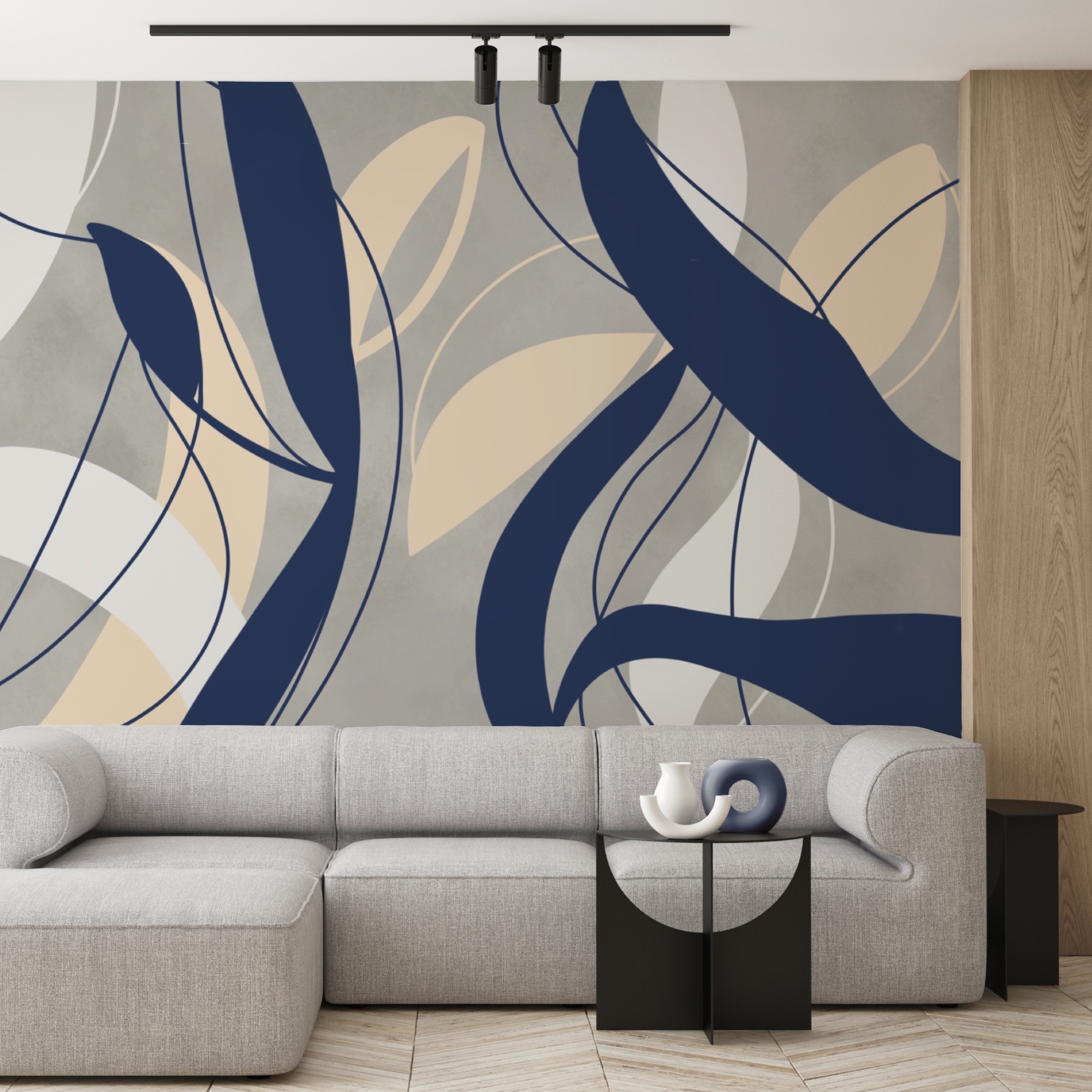 Blue and white swirls on a gray background